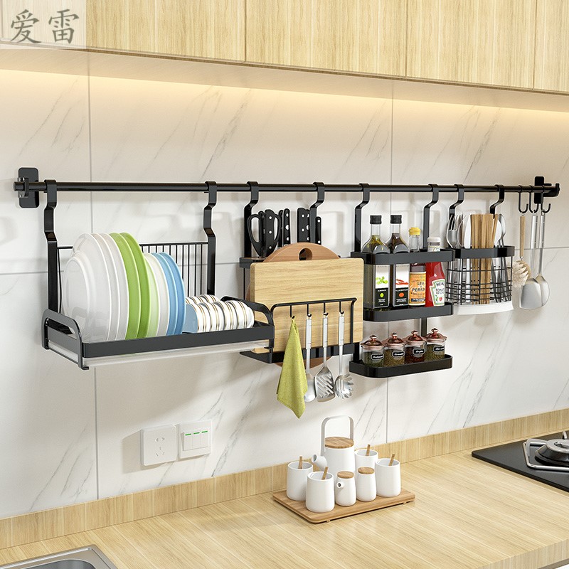 Kitchen bowl rack Dish storage shelf box Chopsticks drain tableware rack Black pylons Household multi-function wall hanging