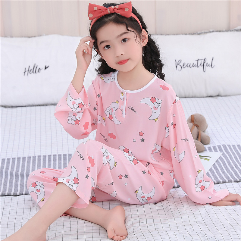Summer cotton poplin children's pajamas set Cotton silk big boy boy girl child baby pajamas thin home clothes