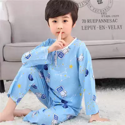 Summer children's cotton silk pajamas boys and girls baby cotton silk children long sleeve summer thin boy air conditioning set