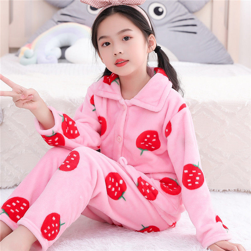 2020 Autumn and Winter new children male and female children coral fleece flannel home clothing baby pajamas cotton long sleeve set