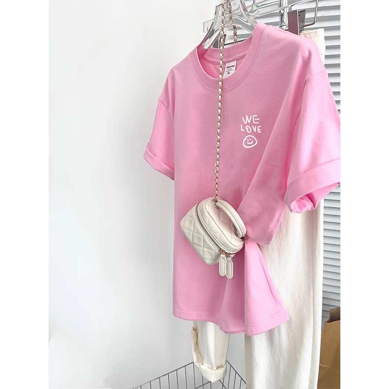 Light Pink Cute Letter Print Short-Sleeved T-Shirt, Super Nice and Popular Fashion Top, Korean Chic Unique T-Shirt Light Pink Cute Letter Print Short-Sleeved T-Shirt, Super Nice and Popular Fashion Top, Korean Chic Unique T-Shirt