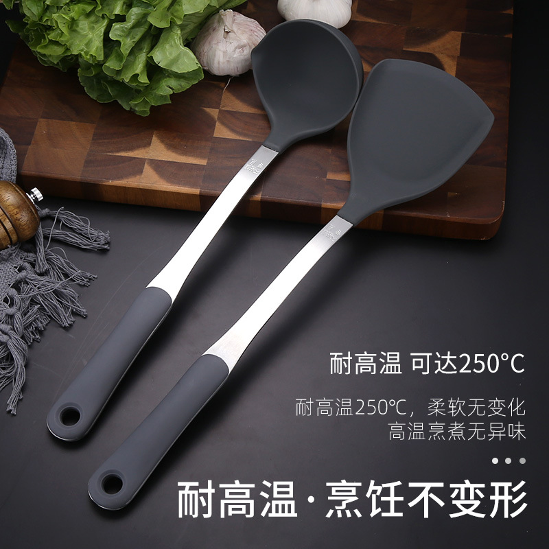 Non-stained silicone Silicone Shovel Fried Vegetable Shovel High Temperature Resistant Home Stainless Steel Cookware Special Protective Pan Silicone Pan Shovel Suit
