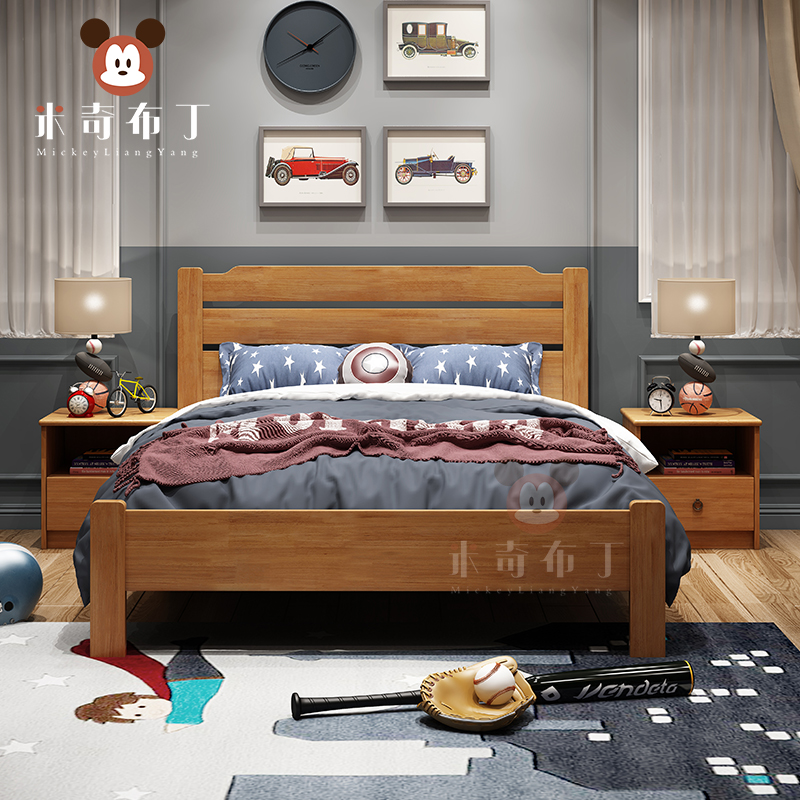 All solid wood children's bed boy American single bed 1 5 meters teenage bedroom student bed 1 2 children's room furniture