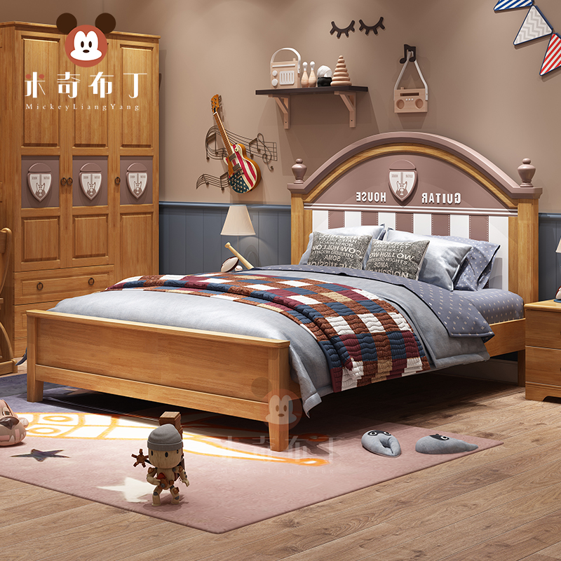 Children's bed boy single bed teenager all solid wood American style child bed 1 5 meters prince bed children's room furniture