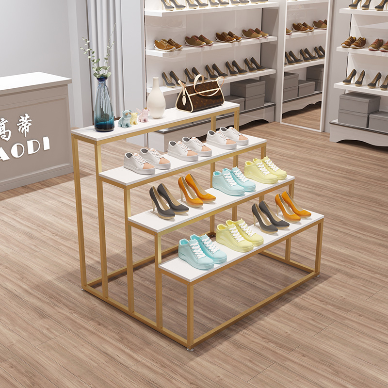 Clothing Store Display Stand for Bags and Shoes, Rectangular Island-Style Flowing Staircase Decorative Props, Shoe Rack Display Stand