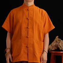 Spring and summer short-sleeved button-down Tang suit Tibetan monk clothing laymans clothing Tibetan Tibetan clothing monks top
