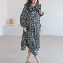 Spring and Autumn New Maternity Skirts Loose Large Size Covering Belly Slim Long Sleeve Dresses Can Be Breastfeeding Long Floral Skirts