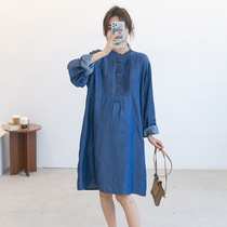 Spring and Autumn New Maternity Skirt Korean Version Loose Large Size Thin Long Sleeve Dress Trendy Mom Going Out Can Breastfeeding Denim Skirt