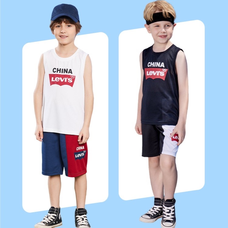 Levi's Children's Clothing Boys' Quick-Drying Short-Sleeved Vest 2024 Summer Kidsren's Casual Versatile Tops and Shorts