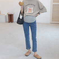 Spring new maternity pants personality fashionable trousers slit jeans Western style high waist comfortable belly support pants trendy hot mom