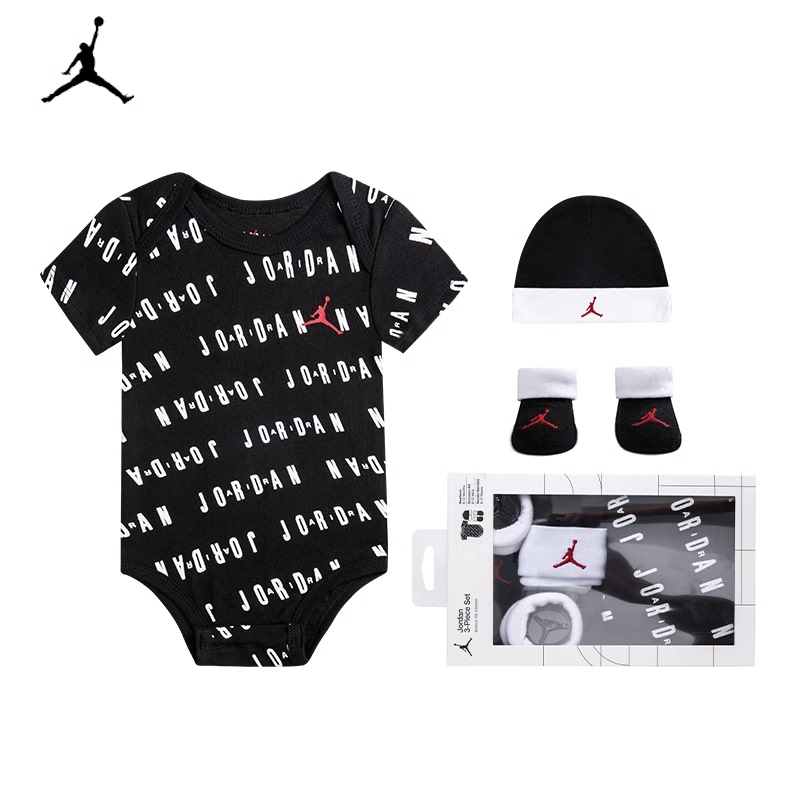 Jordan Nike Store Summer Newborn Baby Clothes Jumpsuit Toddler Socks 3-Piece Set Gift Box Crawling Suit