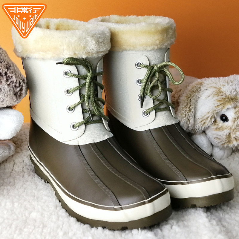 Very good ladies snow boots autumn and winter rain boots mid-tube waterproof plus velvet rubber shoes warm non-slip rain boots rubber women's boots