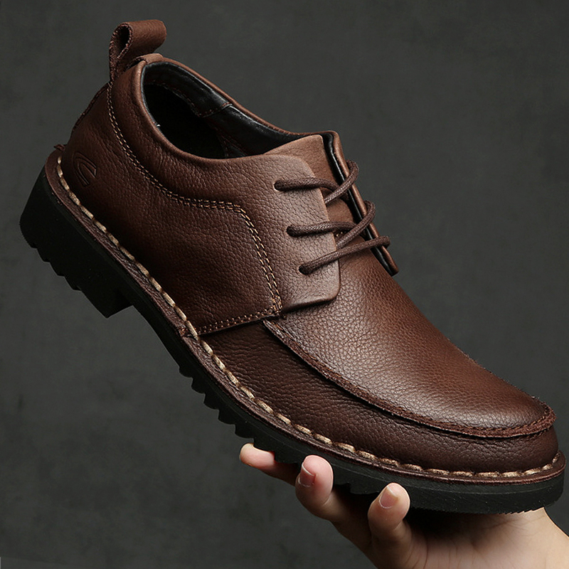 German camel dynamic men's business thick-soled leather shoes British style casual tooling men's genuine leather dress big head men's shoes