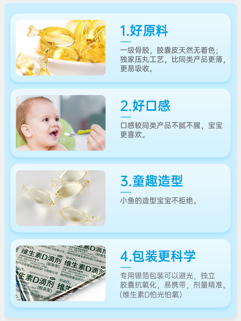 星鲨 维生素D滴剂 30粒*7盒 儿童补钙促进身高 图8