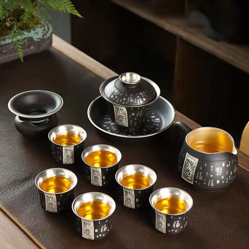 Embossed tea set handmade black mud sand washing teapot teacup business tea set