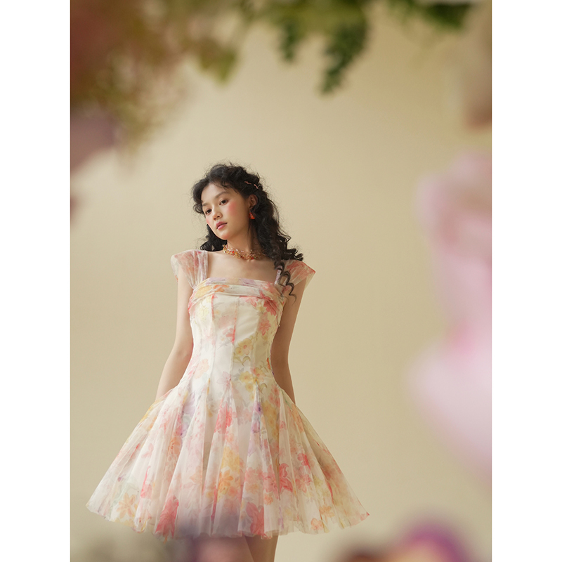 Aconiconi|Miri French-Style Girly Oil Painting Print High-End Design Waist-Cinching Birthday Dress Aconiconi|Miri French-Style Girly Oil Painting Print High-End Design Waist-Cinching Birthday Dress