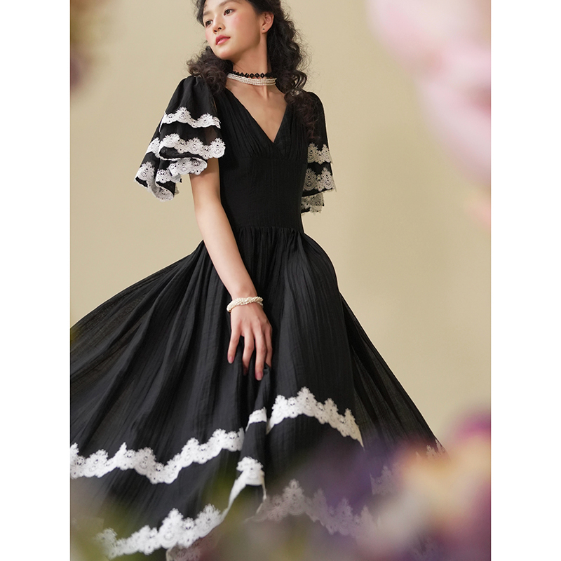 Aconiconi|Nighttime French Elegance, Light Luxury Lace, High-End Design, Large Hem Dress Aconiconi|Nighttime French Elegance, Light Luxury Lace, High-End Design, Large Hem Dress