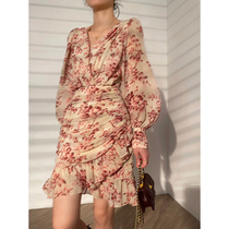 Aconiconi | French vintage feminine-trimmed print dress design sense niche fishtail bag hip skirt autumn