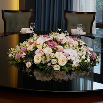 High-end hotel table flower arrangement artificial flower large round table center decoration restaurant decoration flower turntable artificial flower