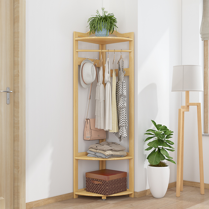 Coat rack Solid wood floor hanging hanger corner multifunctional simple bedroom home clothes wood simple shelf