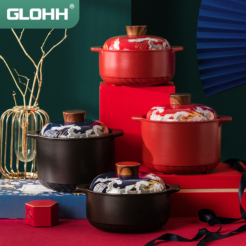 National Tide Red Casserole Saucepan Soup Saucepan for Home Ceramics Gas Cookers Special Saucepan Rice Sand Pan Soup Saucepan gas Ming fire