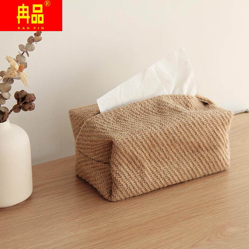 Japanese-style cotton and linen cloth art tissue box simple homestay concave shape drawer box storage bag creative home living room dining table
