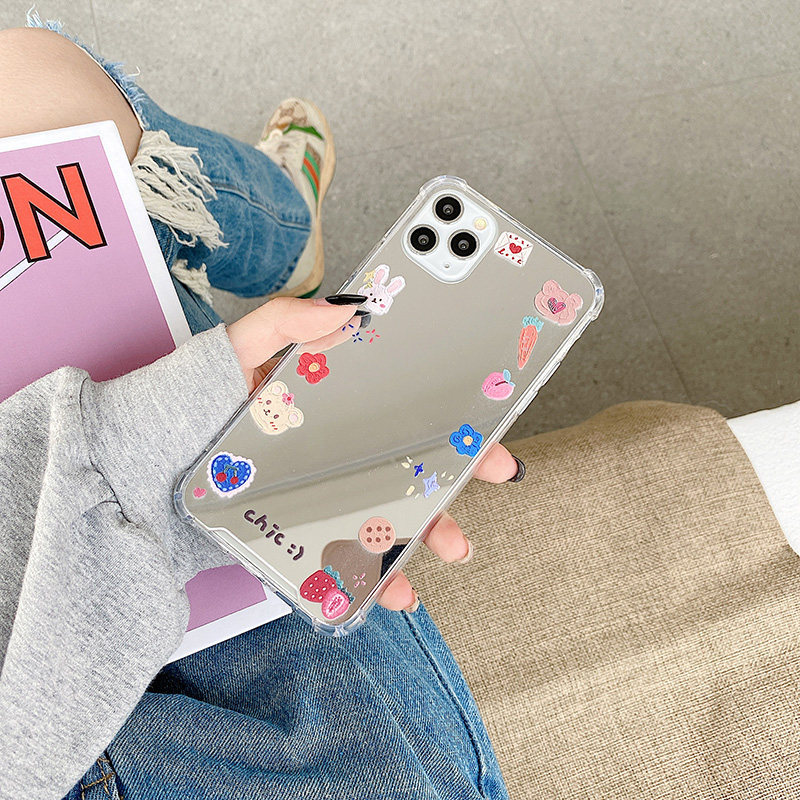 Bear Rabbit suitable for Apple 12 mobile phone protective shell iphone11promax mirror xr makeup xs silicone soft shell 7 8plus Korean ins wind net red cartoon four