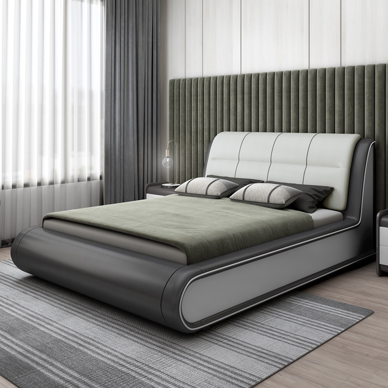 Modern minimalist leather bed 1 8 m double bed main bedroom with wedding bed 1 5 m single bed containing bed with high box leather art bed