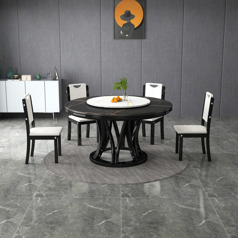 Modern minimalist rock board Living room Home dining table and chairs Composition Small family type Round table large dining table large solid wood natural dining room