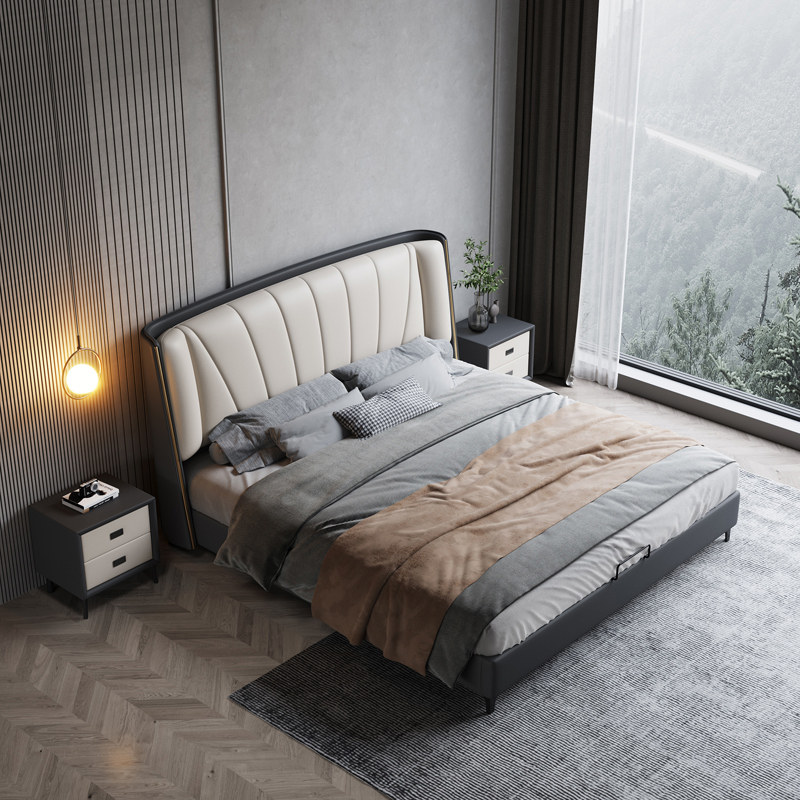 Extremely minimalist minimalist solid wood frame Soft by latex mattress 1 5 1 8m main sleeper leather art double comfort bed