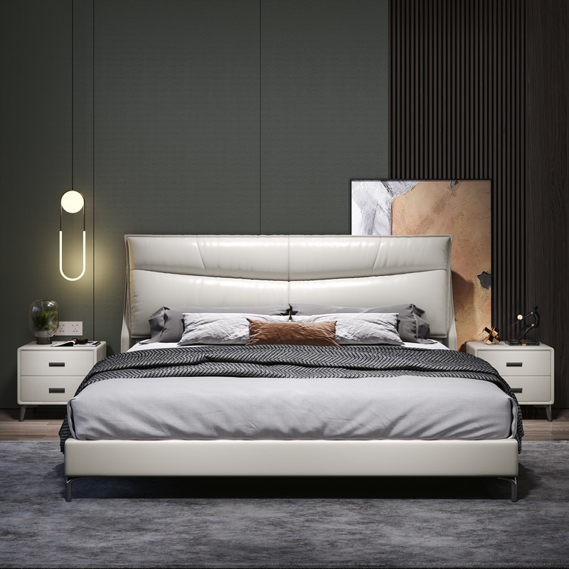 Modern minimalist leather bed solid wood frame 1 8 m master bedroom with double bed 1 5 m small family type storage tatami bedroom