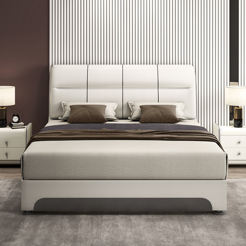 Modern leather bed 18 meters soft bedside tatami double bed small apartment simple master bedroom wedding bed European furniture