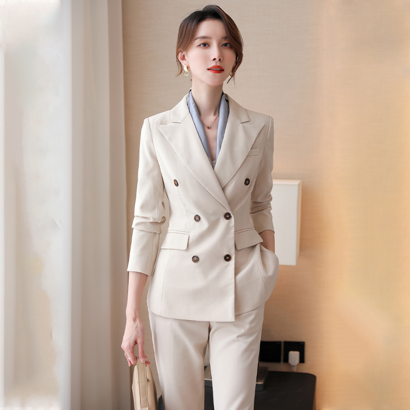 高端米白色西装外套女春秋职业套装气质韩版正装女神范时尚工作服