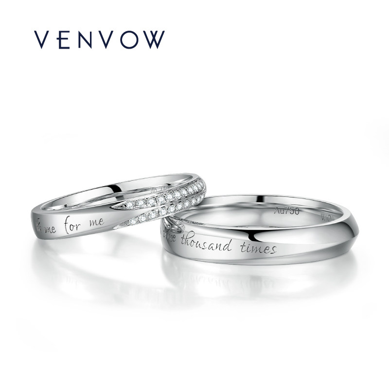 VENVOW Custom lettering for the ring 18K Platinum inlaid diamond couple for the ring female engagement wedding ring pair