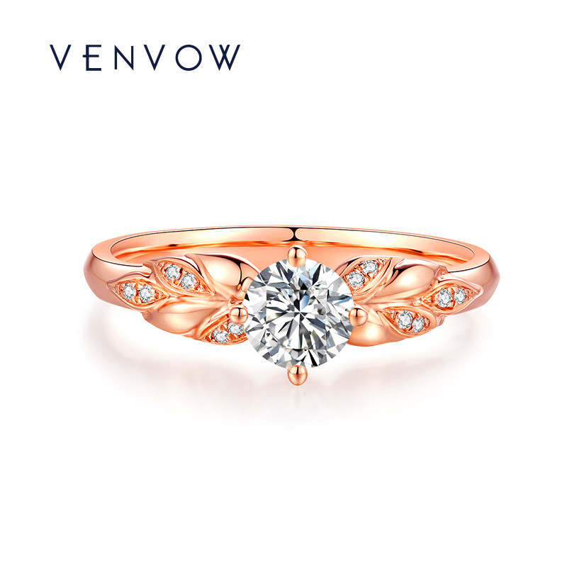 VENVOW Autumn Comics 18k Color Gold Diamond Ring Classic Four Paws Diamond Ring Female Real Diamond Engagement Courting Marriage Diamond Ring