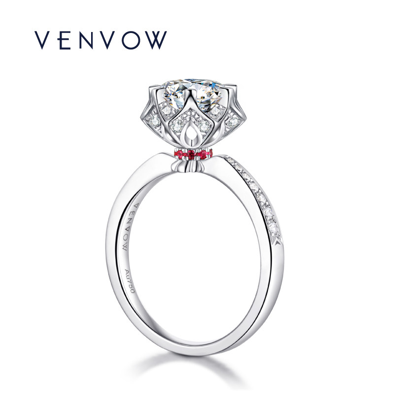 VENVOW Drilling Ring 18K Platinum Ring Female Classic Six Paws 1 Carat Diamond Courting Wedding Wedding Diamond Ring