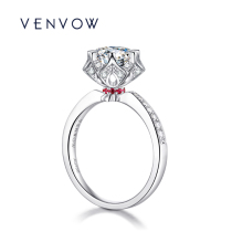 VENVOW diamond ring 18K white gold ring Womens classic six claws 1 carat diamond proposal wedding diamond ring ring holder