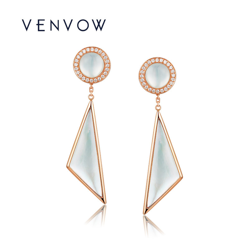 18K rose gold white mother-of-pearl earrings women's earrings long section gold diamond black agate sailing earrings birthday gift