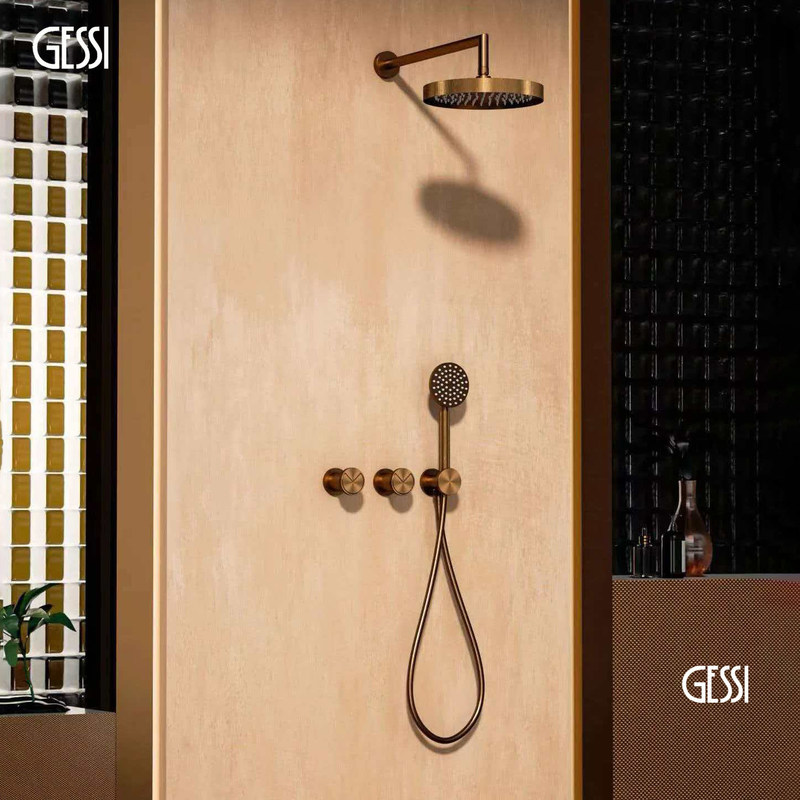 Italian Gessi Concealed Wall-Mounted Shower Head, All-Copper Wall-Mounted Rose Gold Minimalist Shower Head