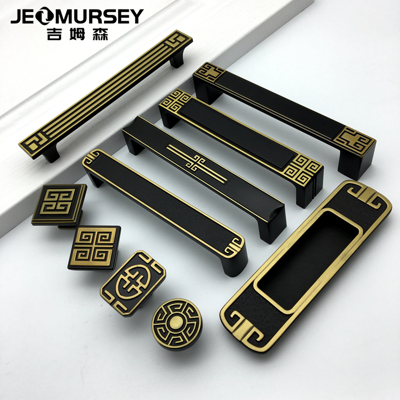 New Chinese Wardrobe Door Handle Drawer Whole Cabinet Black Antique Bronze Furniture Innate Handle Retro Cupboards Doorknob Handle
