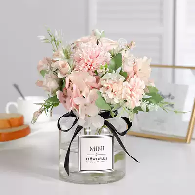 假玫瑰花束手捧繡球客廳室內花瓶擺件裝飾品乾燥花假花仿真花藝擺設