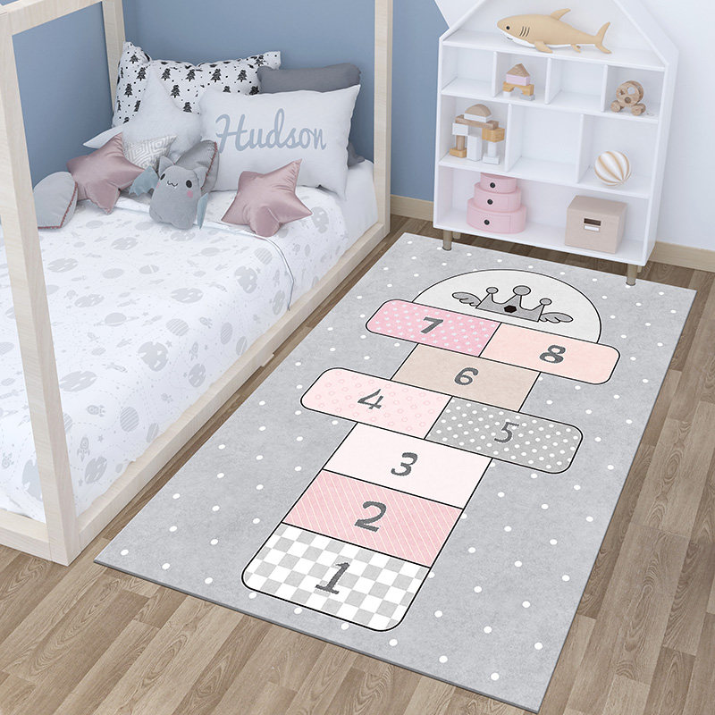 Children Jumping House Carpets Cute Boy Girl Children's House Bedroom Bedside Cartoon Jumping Plaid Pad Customised