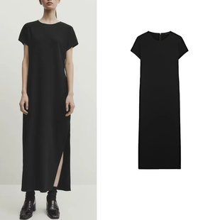 MD women's new summer product French elegant minimalist style black short-sleeved straight dress little black dress 6674838