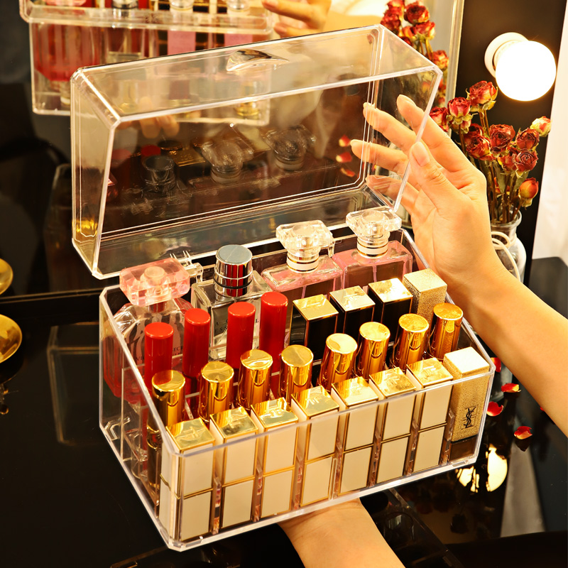 Lipstick storage box multi-grid with cover dust-proof lip glaze transparent desktop finishing cosmetics lipstick lipstick display shelf