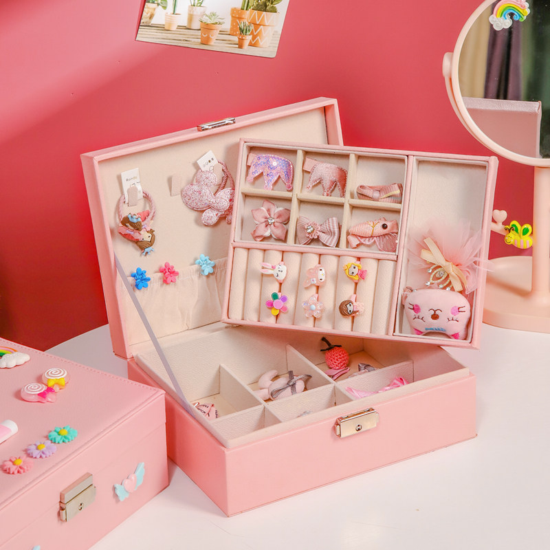 Children's jewelry box hair clip rubber band hair accessories girl treasure Korean set princess cartoon dressing gift hair accessories storage