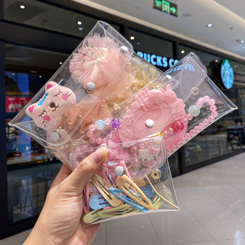 Children's hair accessories storage box travel portable little princess transparent pvc hairpin card rubber band hair ring jewelry bag
