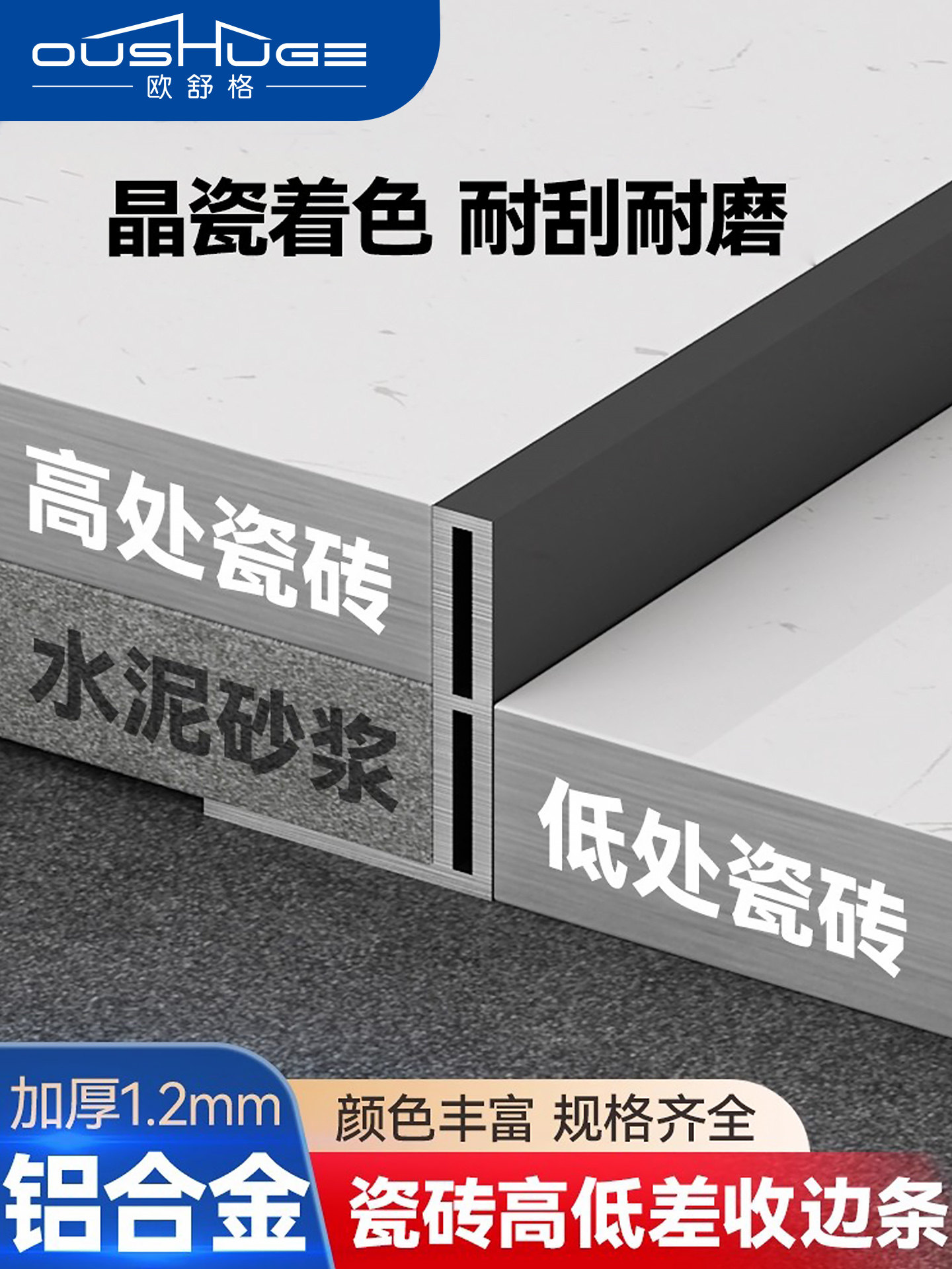 Floor Tile Edge Strip, Recessed Shower Room Height Difference Aluminum Alloy Edge Strip, Bathroom Threshold Water Retaining Strip