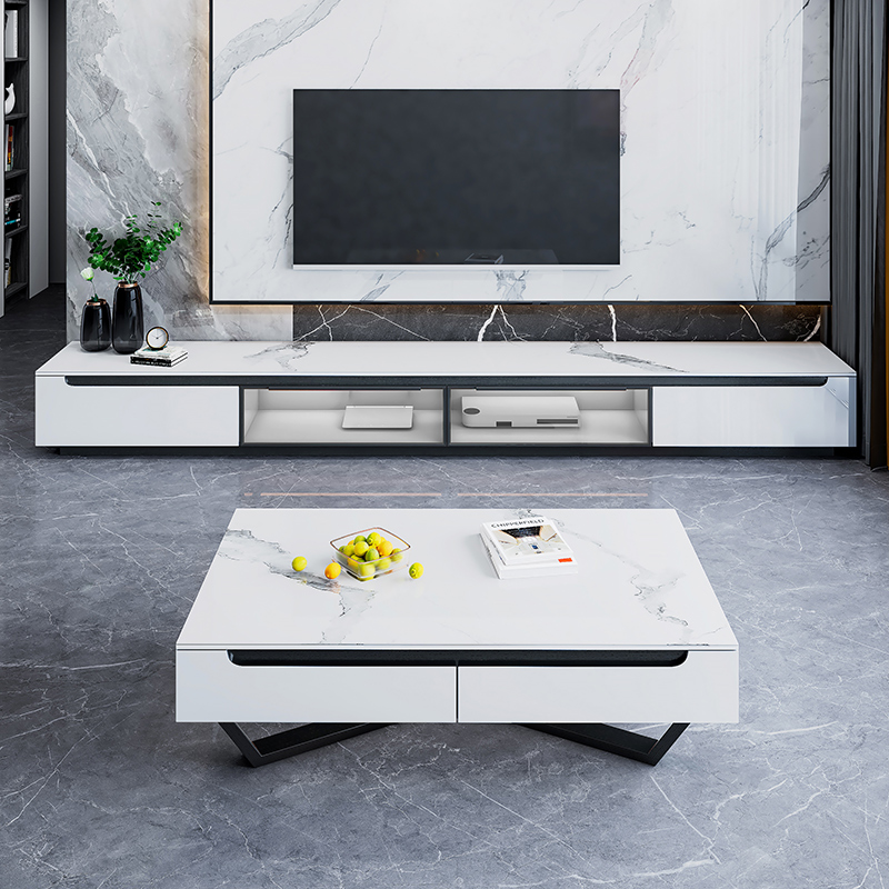 Light and luxurious light rock plate TV cabinet Composition tea table modern minimalist living-room small family-type ideographic integrated wall cabinet
