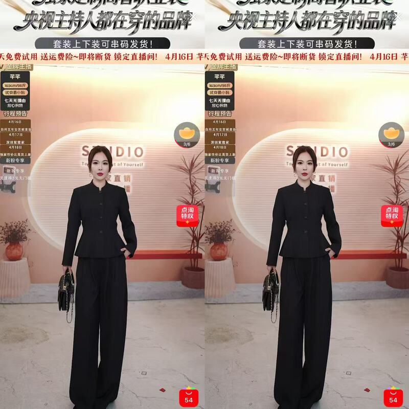 [Exclusive for Qianqian Fans] Light Luxury Minimalist Style Long-Sleeved Waist-Cinching Jacket and Wide-Leg Pants Two-Piece Set - Gcp593