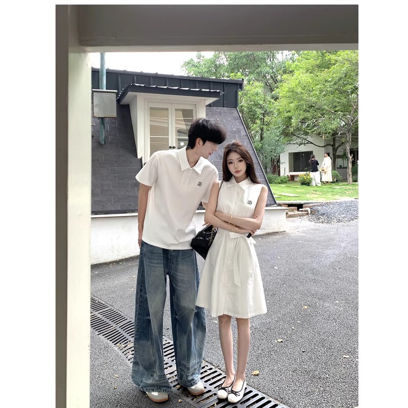 French-Style Couple Outfits for Summer, White Dress and Shirt, Elegant Embroidery, Waist-Cinching, Unique Design, 2026 New High-End Style
